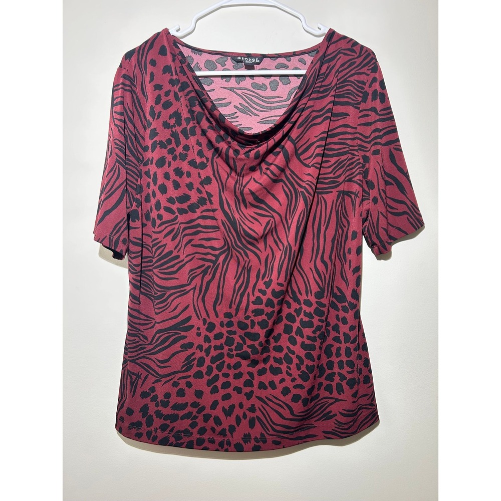 #GEO4 - George red black animal print blouse women's XXL